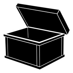 Silhouette of Toy Storage Chest with Open Lid – Black Vector Icon