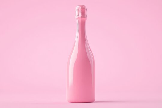 Pink champagne bottle on a pink background