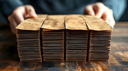 Stacked brown paper packets