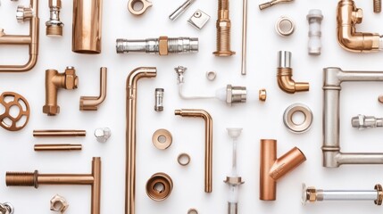 Obraz premium Neatly arranged plumbing components, showcasing precision and organization in design. 