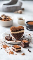 Heart-shaped chocolate dessert with layers