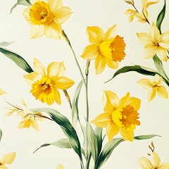 Obraz premium Artistic illustration of blooming daffodils and foliage high-resolution picture