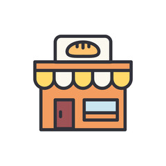 Bakery store colored icons, minimalist vector illustration ,simple transparent graphic element .Isolated on white background