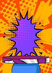 Comic Book Product podium stage for mockup presentation, retro pop art vintage background.