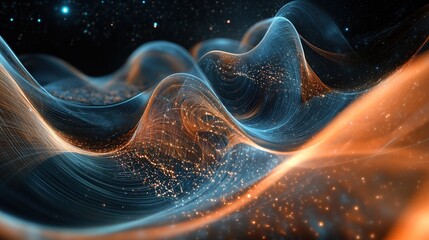 Obraz premium Gravity waves and quantum particles merge in a surreal dance, exploring the fabric of spacetime. 