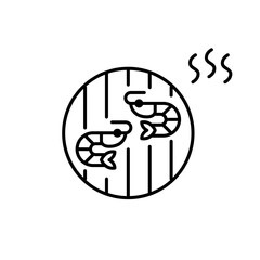 Shrimps on barbecue grill with fumes. Pixel perfect, editable stroke vector icon