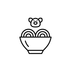 Ramen bowl with pork. Takeaway asian cuisine. Japanese noodles. Pixel perfect, editable stroke vector icon