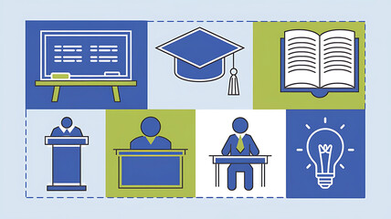 Educational icons, showing learning and knowledge.
