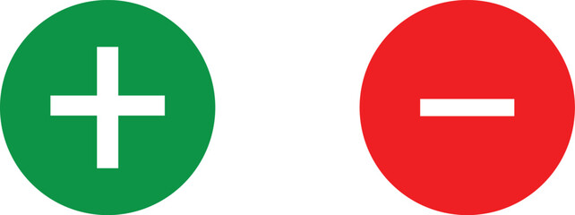Add and remove round button icons. Plus and minus circular symbols for UI design, vector illustration.