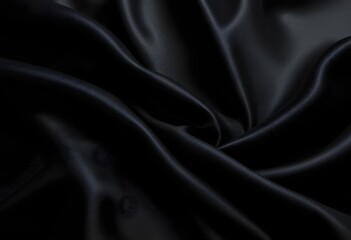 Luxurious Flowing Black Silk Fabric with Deep Folds and Soft Shadows AI Generated  