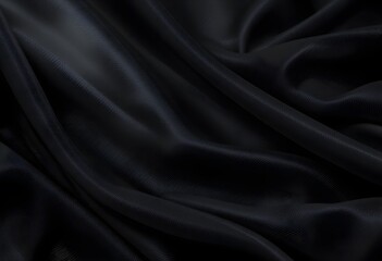 Luxurious Flowing Black Silk Fabric with Deep Folds and Soft Shadows AI Generated  
