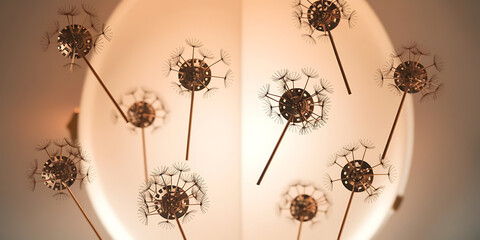 Dandelions suspended in a circle, delicate and airy.