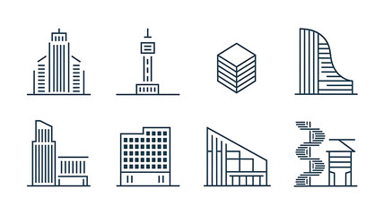 Modern city buildings minimalist line art icons