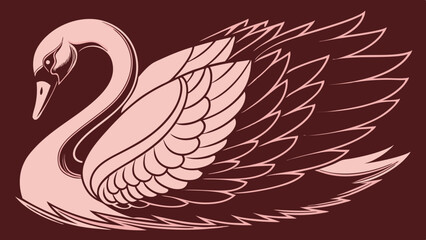 Obraz premium gradient logotype design swan vector in dark red background. 