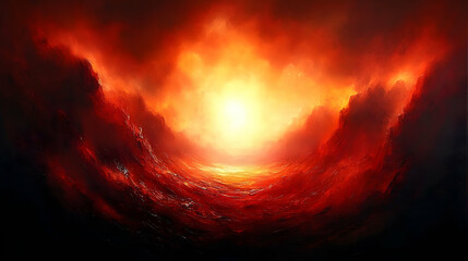 Fototapeta premium Fiery landscape, radiant sun