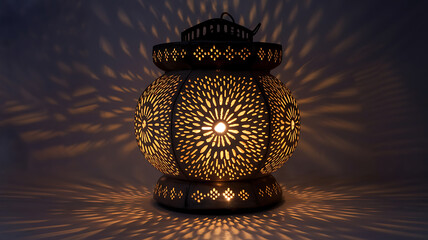 Elegant ornate carved lantern casting warm light Illuminated decorative design