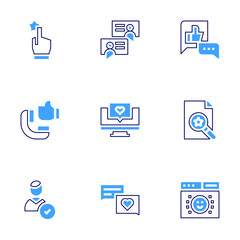 Feedback icon set. Bold line style. Duotone colors. Editable stroke. feedback, like, goodreview, review, user, chatbox, satisfaction