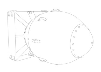 A bomb is shown in a black and white drawing. The bomb is large and has a pointed top. The drawing is simple and straightforward, with no additional details or colors. Scene is serious and ominous