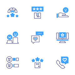 Feedback icon set. Bold line style. Duotone colors. Editable stroke. performance, deliverybox, sad, review, feedback, positivereview, customerreview, quality