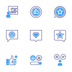 Feedback icon set. Bold line style. Duotone colors. Editable stroke. survey, evaluate, bestcustomerexperience, goodreview, like, feedback, acknowledgement, rating