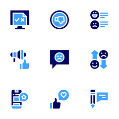 Feedback icon set. Bold style. Duotone colors. computer, dislike, review, ethicalmarketing, badreview, reviews, rating, conversation