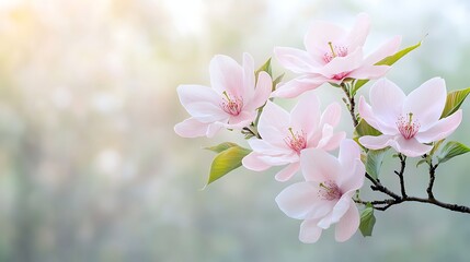 Fototapeta premium Spring action of blooming flora nature's beauty in soft light close-up perspective