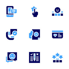 Feedback icon set. Bold style. Duotone colors. like, feedback, rating, call, dislike, review, goodreview, valuation