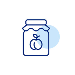 Plum jam in jar. Sweets and preserves. Breakfast spread for toasts. Pixel perfect, editable stroke vector icon