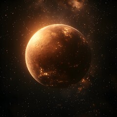 A fiery orange exoplanet glows brilliantly in the inky blackness of deep space surrounded by distant stars and nebulae.