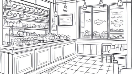 Interior sketch of a bakery cafe