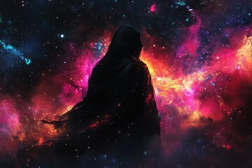 Cosmic wanderer, nebula background, space exploration, fantasy art