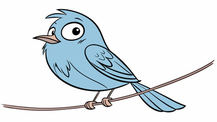 Cute blue bird sitting on cable. Concept of a bird sitting on a wire isolated on a white background. Great for children's book covers and bird web logos. Vector illustration

