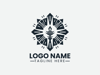 ornate diya lamp within decorative square frame. Cultural logo