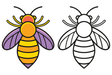 Adorable Cartoon Bee Illustration Color and Outline Versions for Kids Activities