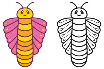 Adorable Cartoon Insect Coloring Page with Pink and Yellow Wings