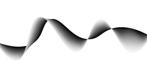 Abstract black wave thin curved lines pattern on white background and texture. Modern template abstract design flowing particles wave digital frequency track equalizer. 