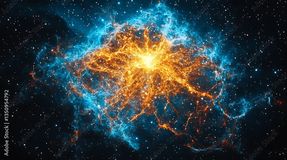 Wall mural a vibrant nebula displaying intense colors and energetic structures