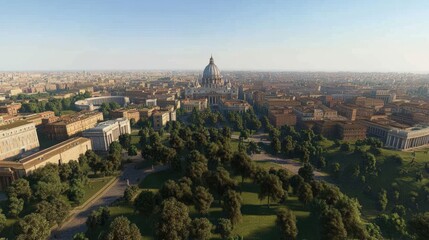 Obraz premium Aerial view of a historic cityscape featuring a grand dome surrounded by lush greenery and buildings