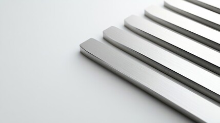 Obraz premium Close-up of sleek metallic strips arranged in parallel on a minimalist surface, emphasizing design