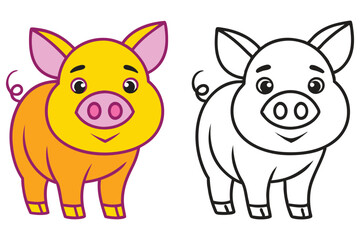 Adorable Cartoon Pig Illustration Coloring Page Fun for Kids Learning Activity