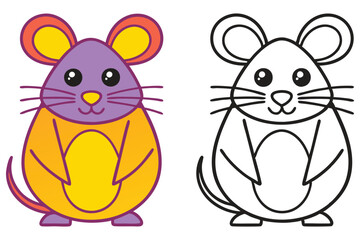 Adorable Cartoon Mouse Coloring Page Illustration Featuring a Cute Colorful Mouse and a Black and White Outline Version for Kids