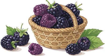Blackberry in basket in white background vector design, Blackberry Illustration vector design