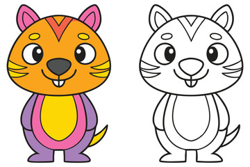 Adorable Cartoon Marmot Illustration with Coloring Page Cute Animal Character Design for Kids