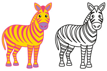 Cute Zebra Illustration Coloring Page for Kids African Animal Cartoon