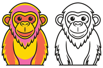 Adorable Cartoon Chimpanzee Illustration Coloring Page Fun Animal Character Design