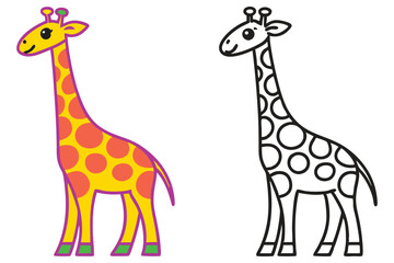 Obraz premium Adorable Cartoon Giraffe Illustration Coloring Page for Kids Fun Animal Drawing