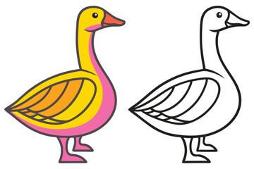 Cute Cartoon Goose Illustration Coloring Page Bird Animal Farm Poultry Domestic Animal Waterfowl Feathers Beak Wings Legs