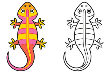Colorful Lizard and Its Outline for Coloring Pages Fun Activity for Kids Learning Reptiles Amphibians Animals