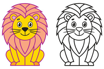 Adorable Cartoon Lion Coloring Page Illustration for Kids Learning and Fun Activities