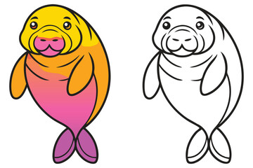 Adorable Cartoon Manatee Illustration Coloring Page  Sea Cow Aquatic Mammal Ocean Animal